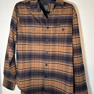 Dark seas division Brown, Black  Sz. S Button Up Flannel Downrigger- woven￼
